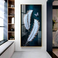 Elegant feather and butterfly modern art acrylic wall painting for stylish living room decor