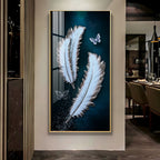 Elegant feather and butterfly modern art acrylic wall painting for stylish living room decor
