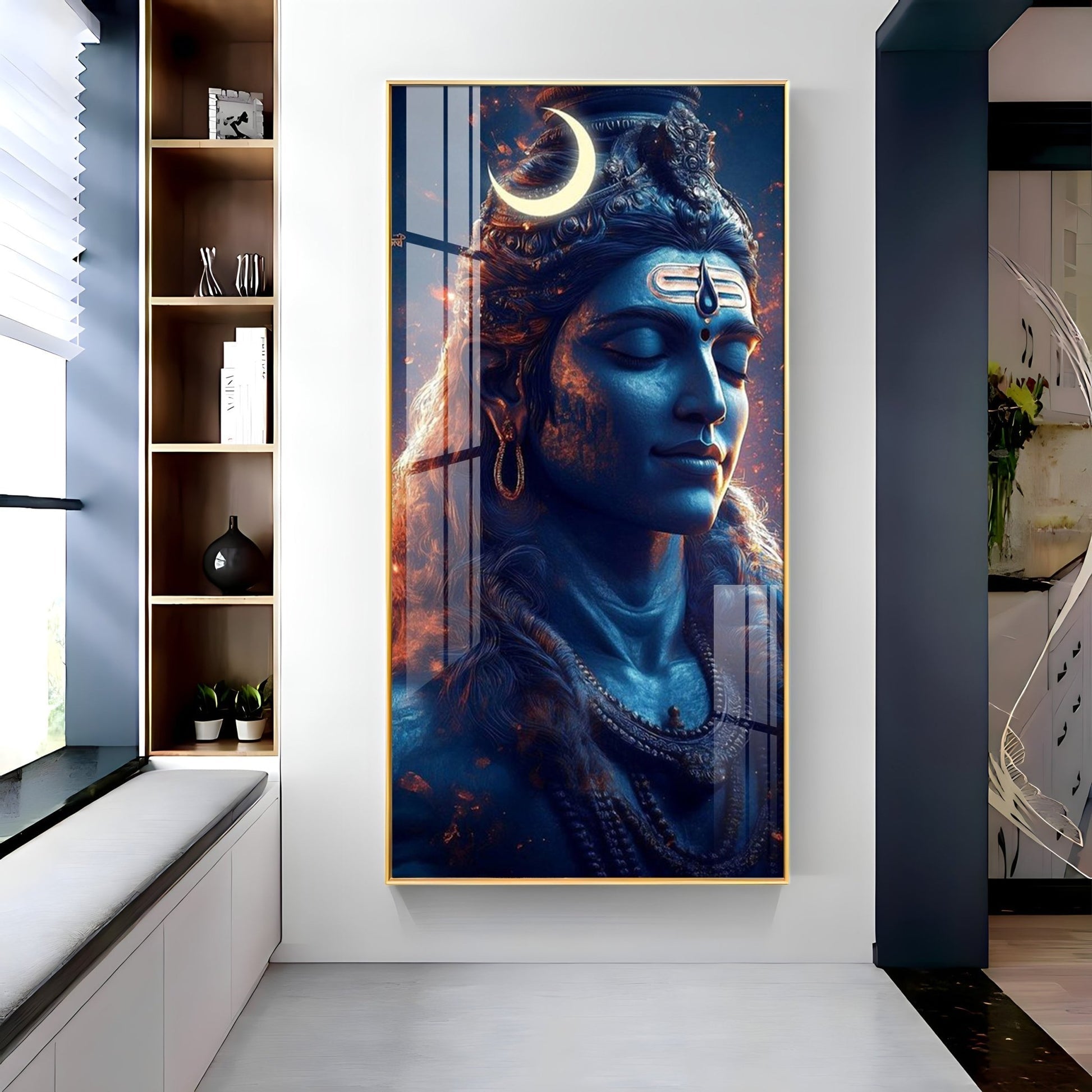 Divine Mahadev crescent moon aesthetic design acrylic wall painting for living room and meditation space