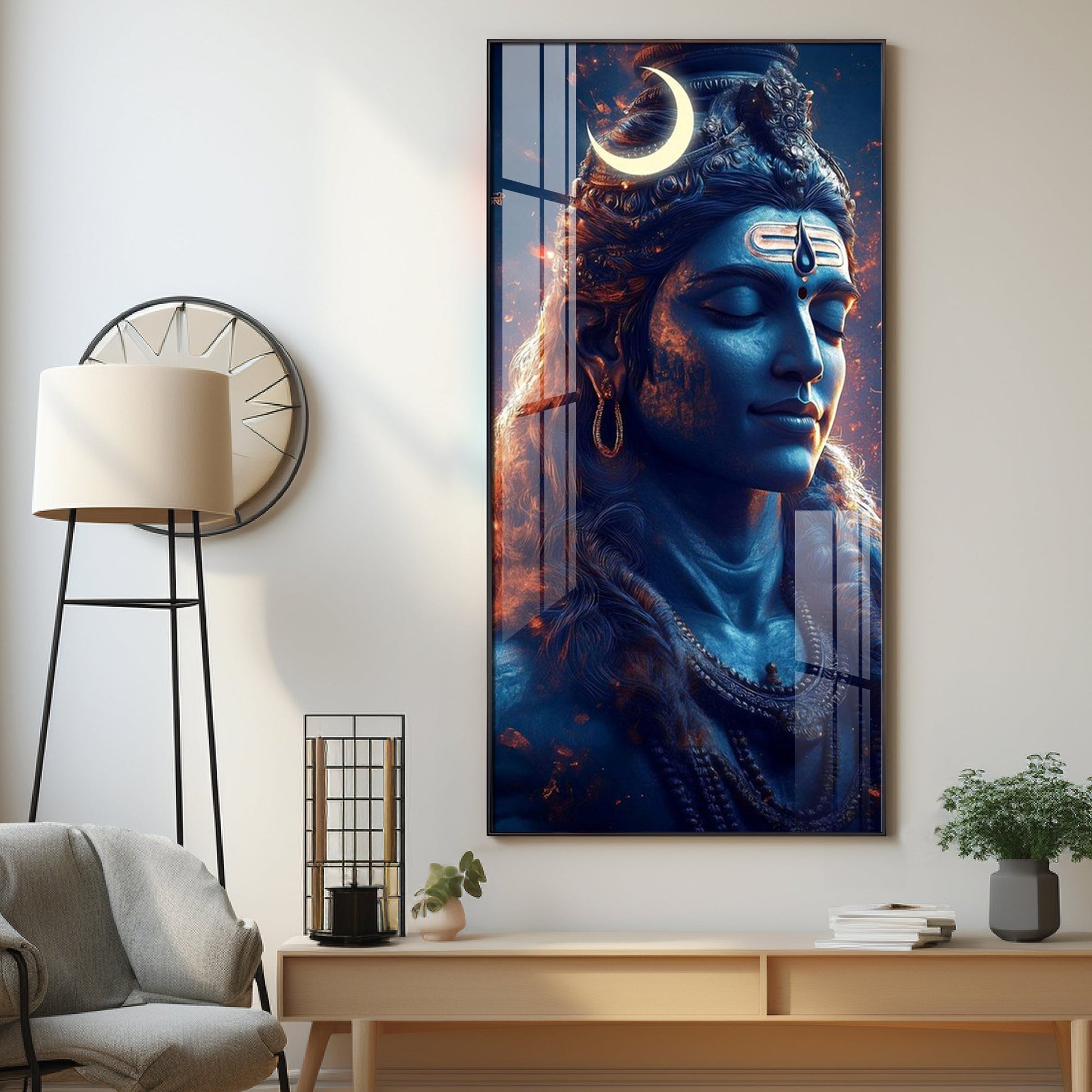 Divine Mahadev crescent moon aesthetic design acrylic wall painting for living room and meditation space