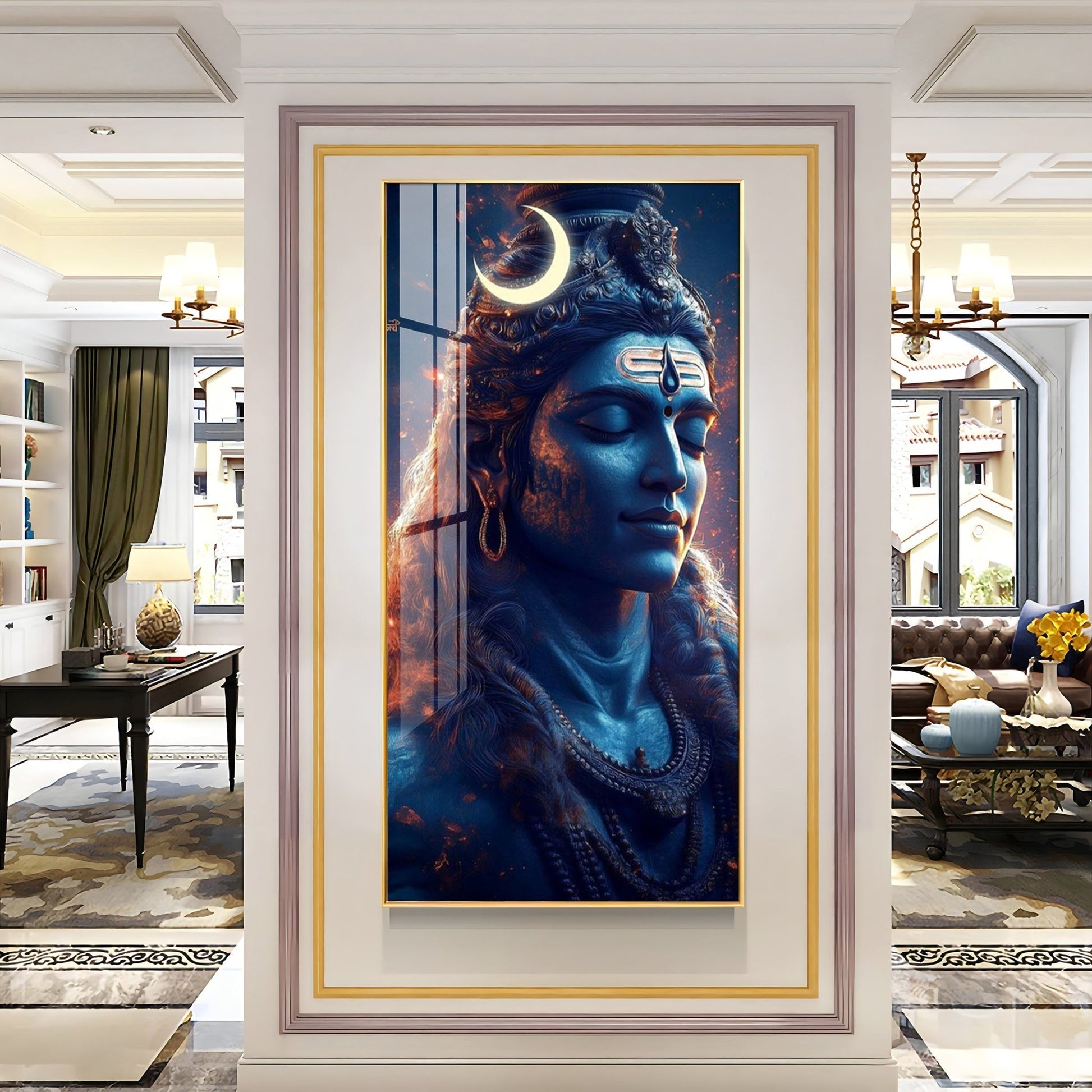 Divine Mahadev crescent moon aesthetic design acrylic wall painting for living room and meditation space