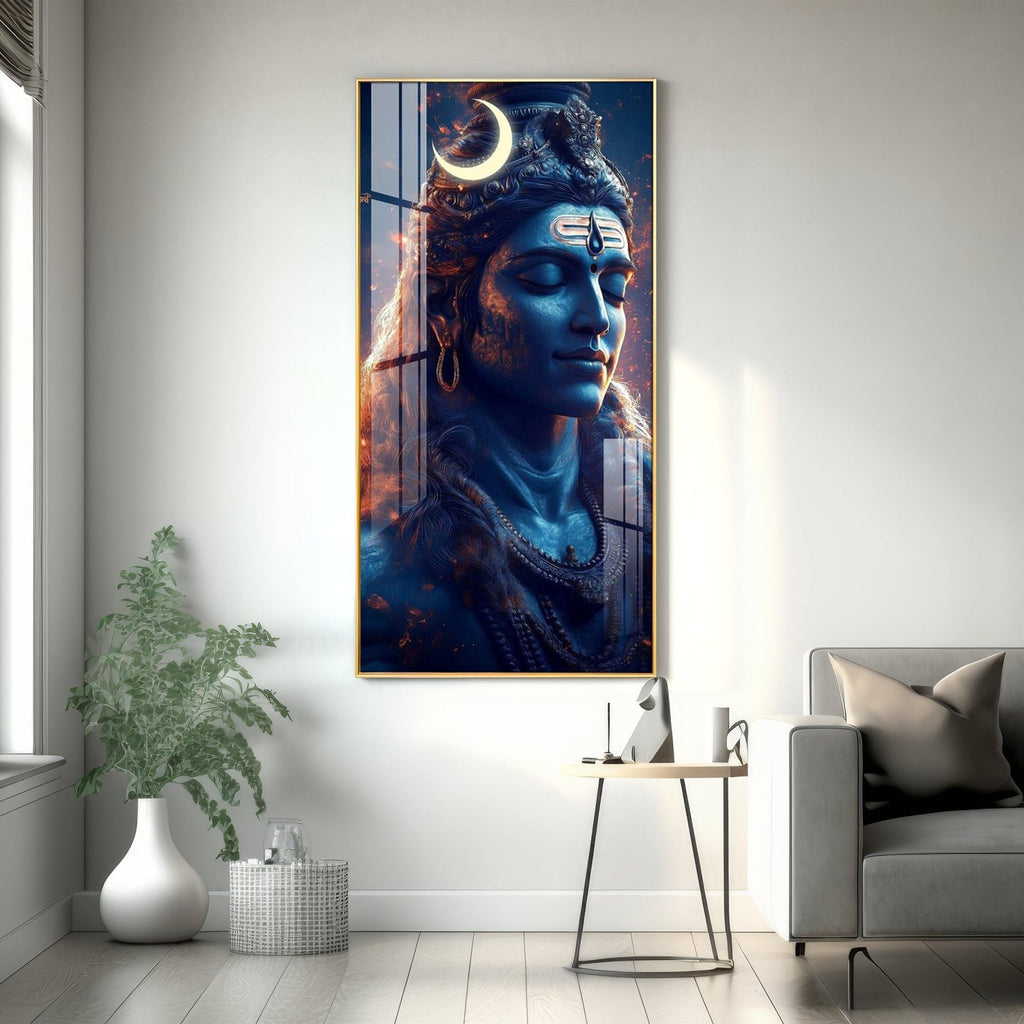 Divine Mahadev crescent moon aesthetic design acrylic wall painting for living room and meditation space