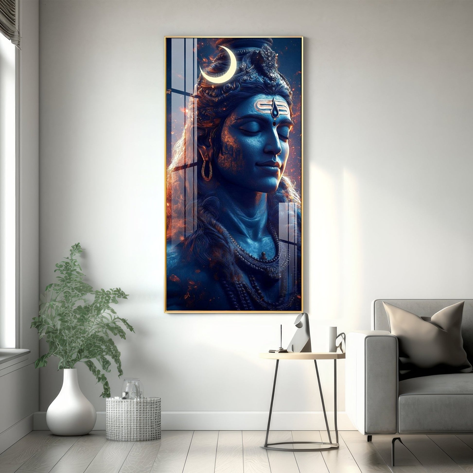 Divine Mahadev crescent moon aesthetic design acrylic wall painting for living room and meditation space