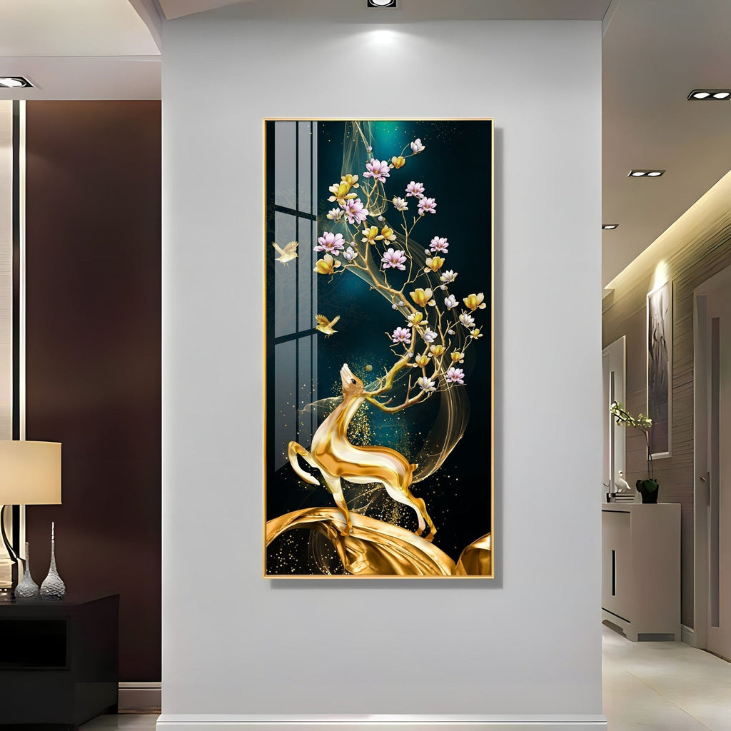Elegant nature-inspired deer and blossom artwork acrylic wall painting for stylish home interiors