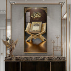 Premium Islamic holy book artwork with golden stand acrylic wall painting for peaceful interiors