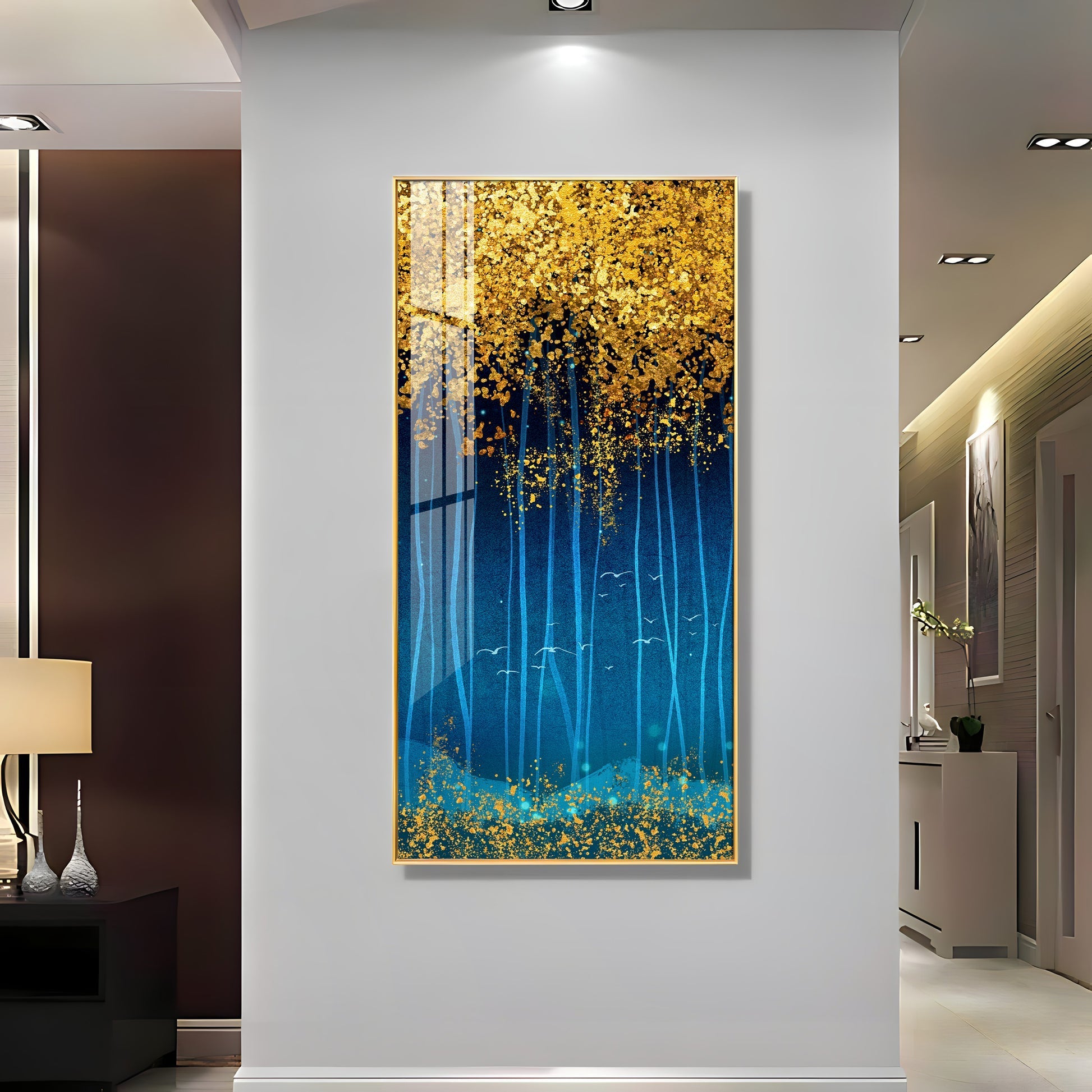 Luxury golden abstract forest design modern art acrylic wall painting for elegant home decor