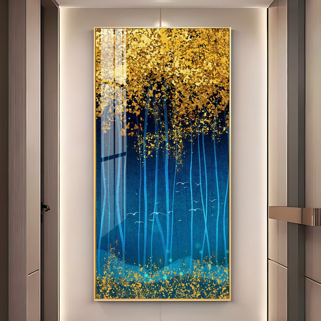 Luxury golden abstract forest design modern art acrylic wall painting for elegant home decor