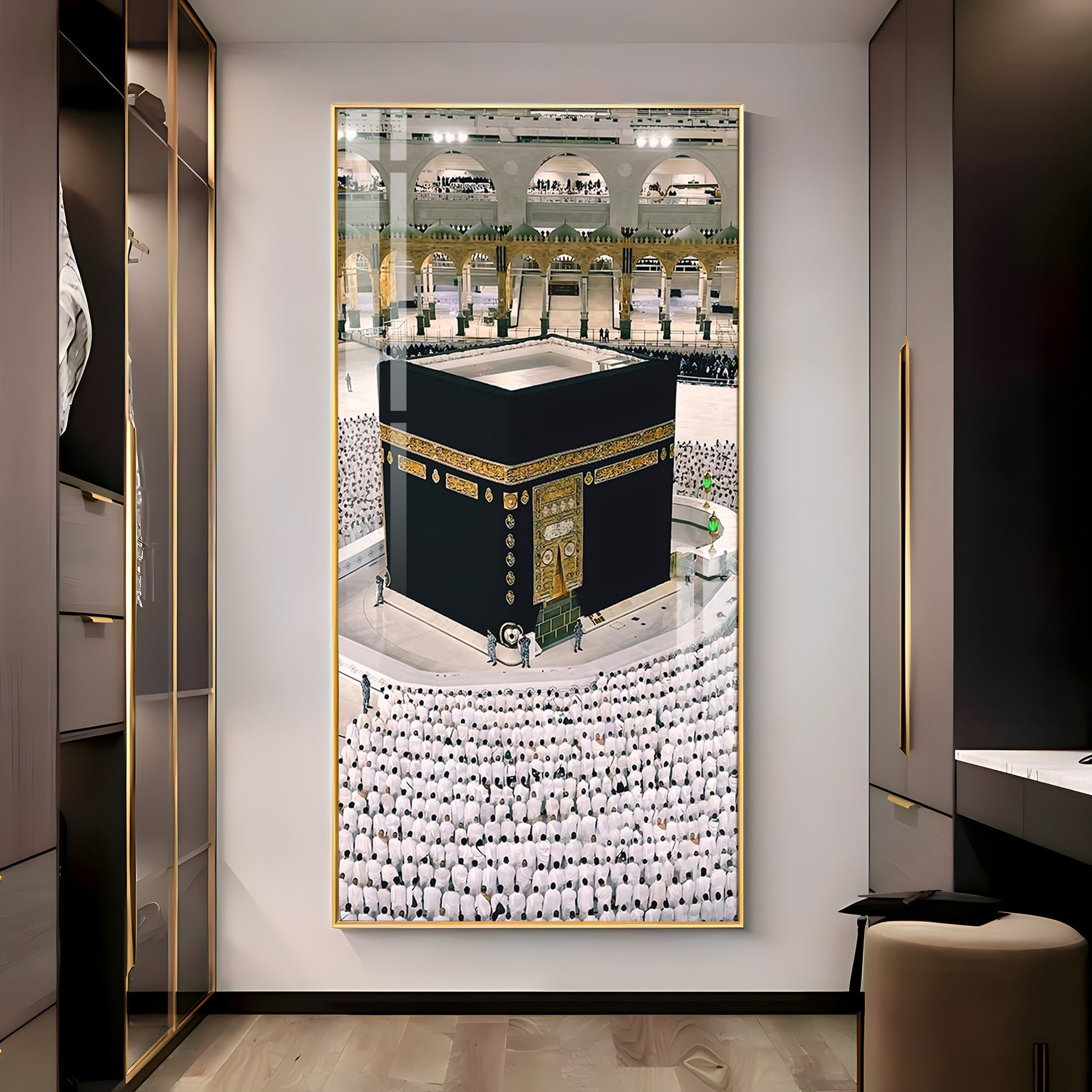 Beautiful Mecca Kaaba crowd worship scene acrylic wall painting for modern religious home styling