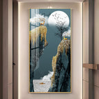 Abstract nature scene with deer and waterfall premium acrylic wall painting for living room elegance