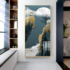 Abstract nature scene with deer and waterfall premium acrylic wall painting for living room elegance