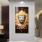 Peaceful Buddha head with radiant floral background acrylic wall painting for zen and relaxation decor