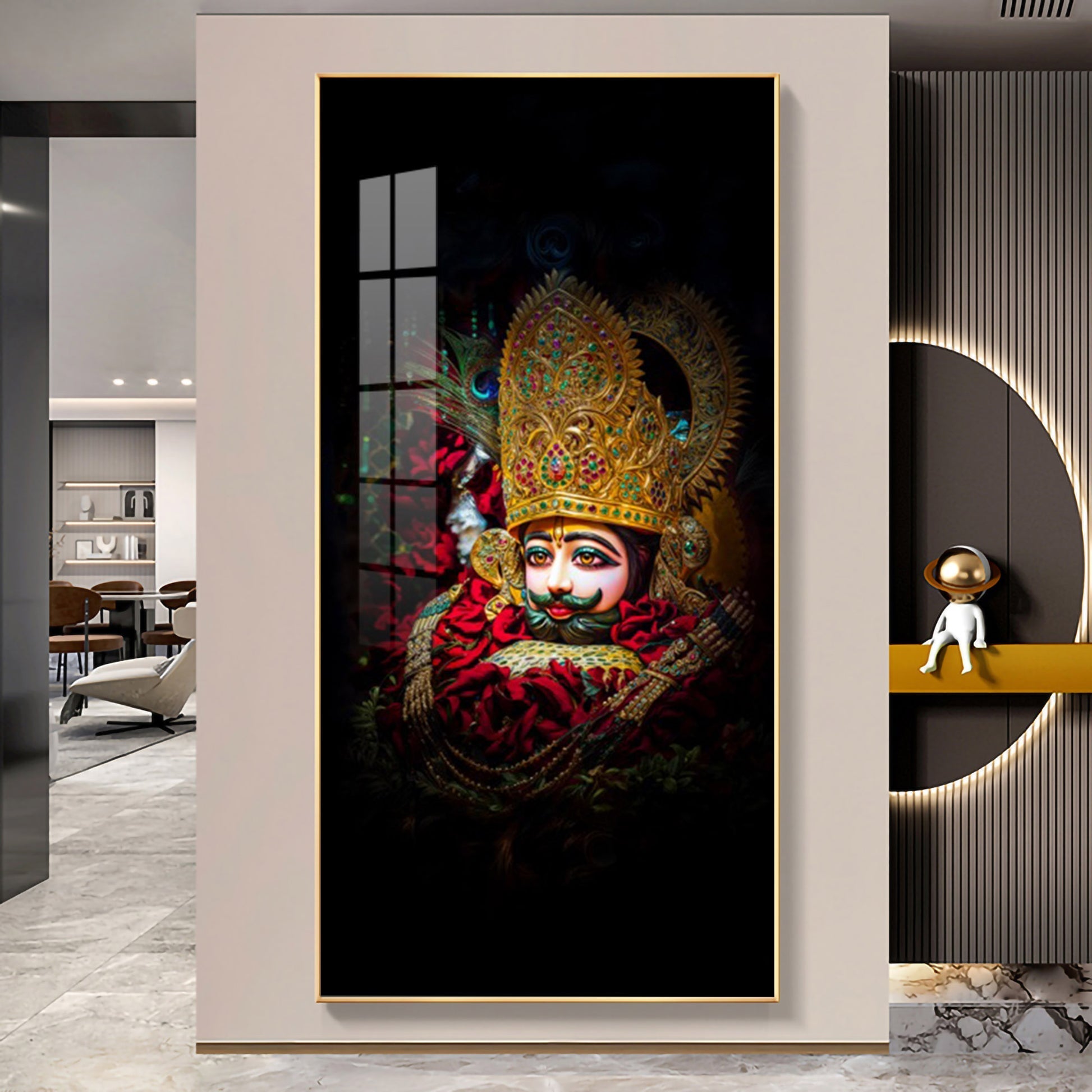 Khatu Shyam Ji divine portrait spiritual acrylic wall painting for home temple and wall decor