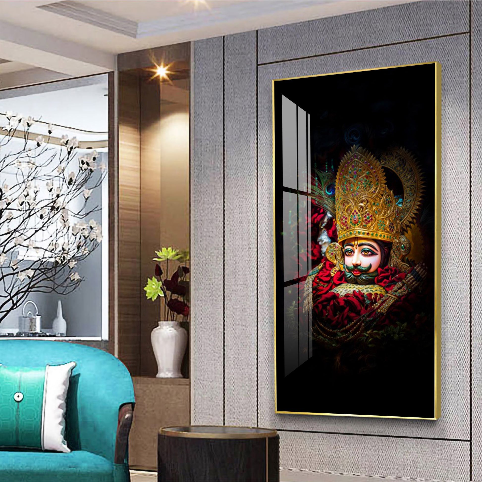 Khatu Shyam Ji divine portrait spiritual acrylic wall painting for home temple and wall decor