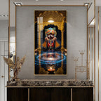 Lord Jagannath divine darbar with temple arch and diya acrylic wall painting for spiritual home decor