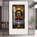 Lord Jagannath divine darbar with temple arch and diya acrylic wall painting for spiritual home decor