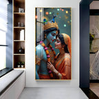 Lord Krishna and Radha intimate devotional artwork elegant acrylic wall painting for living room and bedroom