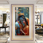 Lord Krishna and Radha intimate devotional artwork elegant acrylic wall painting for living room and bedroom