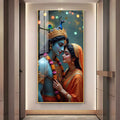 Lord Krishna and Radha intimate devotional artwork elegant acrylic wall painting for living room and bedroom