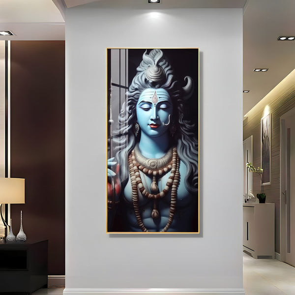 Lord Shiva blessing form with serene expression acrylic wall painting for pooja room and meditation space