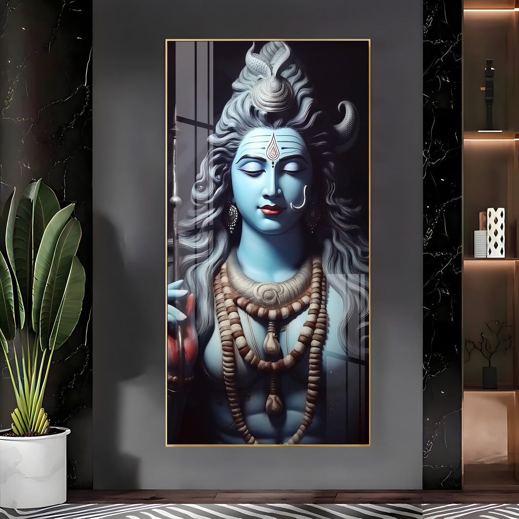 Lord Shiva blessing form with serene expression acrylic wall painting for pooja room and meditation space
