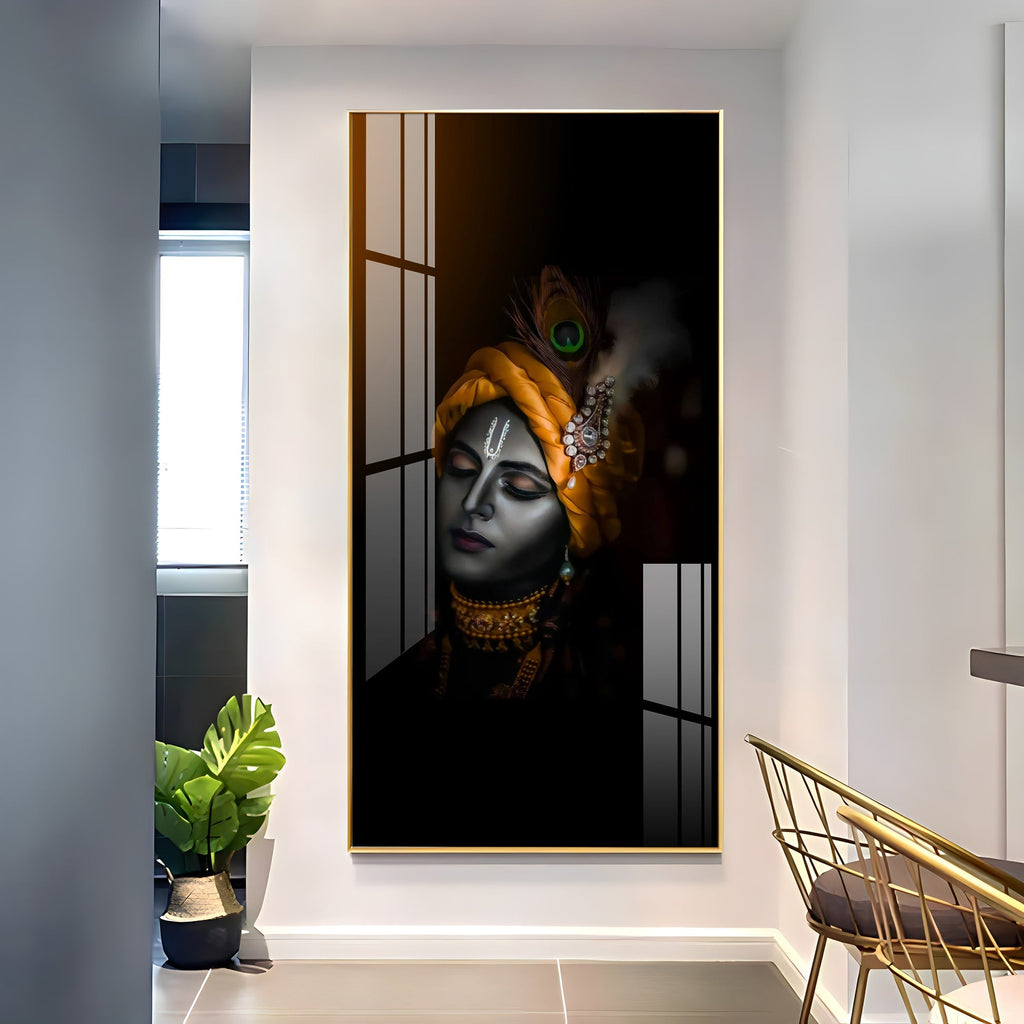 Shree Krishna dark aesthetic devotional artwork acrylic wall painting for living room and pooja room