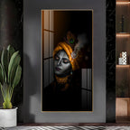 Shree Krishna dark aesthetic devotional artwork acrylic wall painting for living room and pooja room