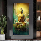 Lord Buddha peaceful meditation art with floral elements acrylic wall painting for luxury wall decor