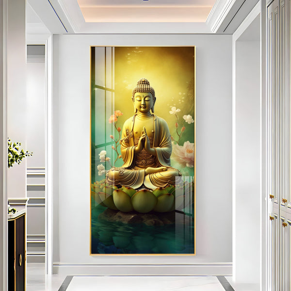 Lord Buddha peaceful meditation art with floral elements acrylic wall painting for luxury wall decor
