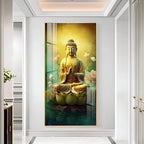 Lord Buddha peaceful meditation art with floral elements acrylic wall painting for luxury wall decor
