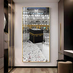 Holy Kaaba in Mecca surrounded by worshippers in white ihram acrylic wall painting for home and prayer room