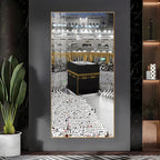 Holy Kaaba in Mecca surrounded by worshippers in white ihram acrylic wall painting for home and prayer room