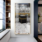 Holy Kaaba in Mecca surrounded by worshippers in white ihram acrylic wall painting for home and prayer room