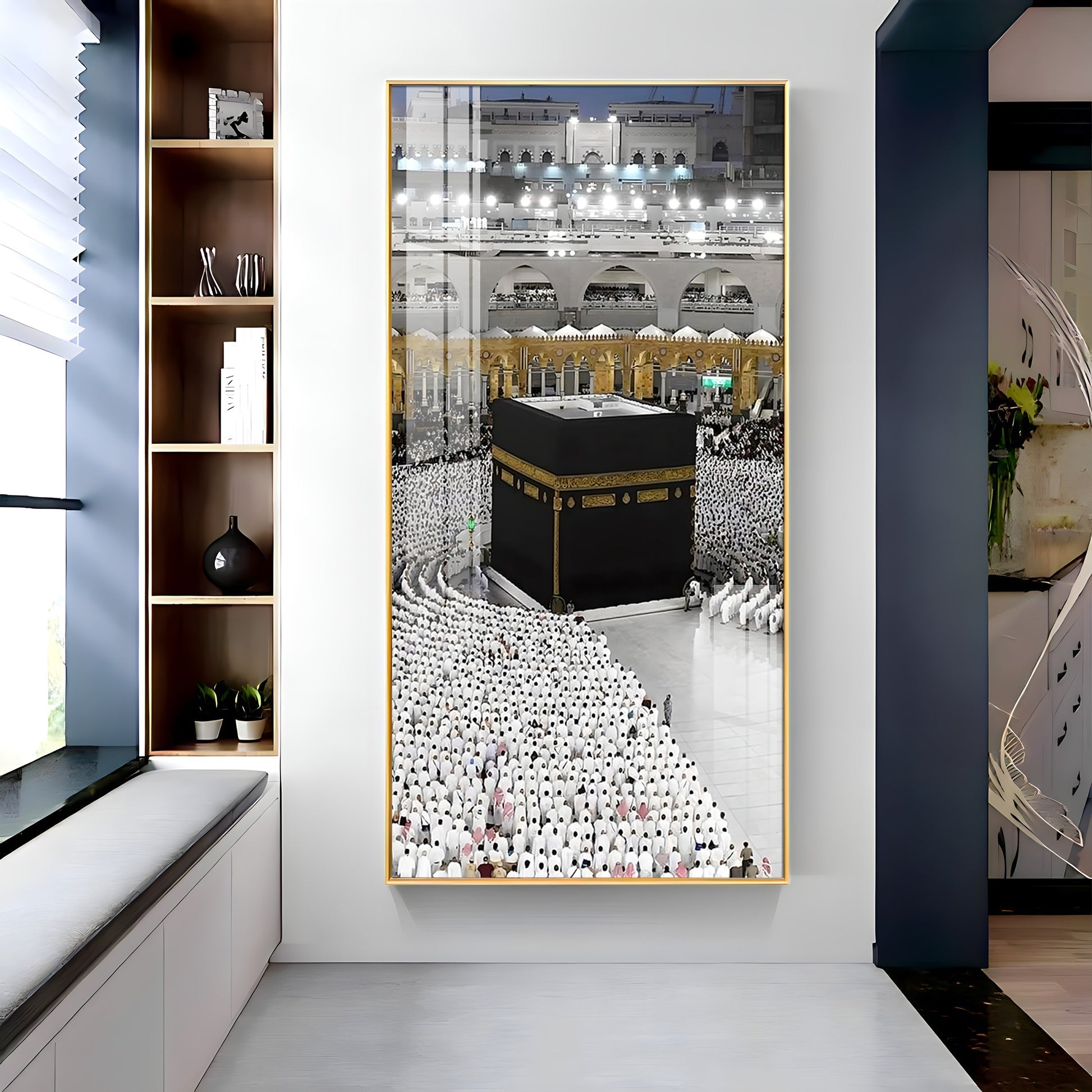 Holy Kaaba in Mecca surrounded by worshippers in white ihram acrylic wall painting for home and prayer room