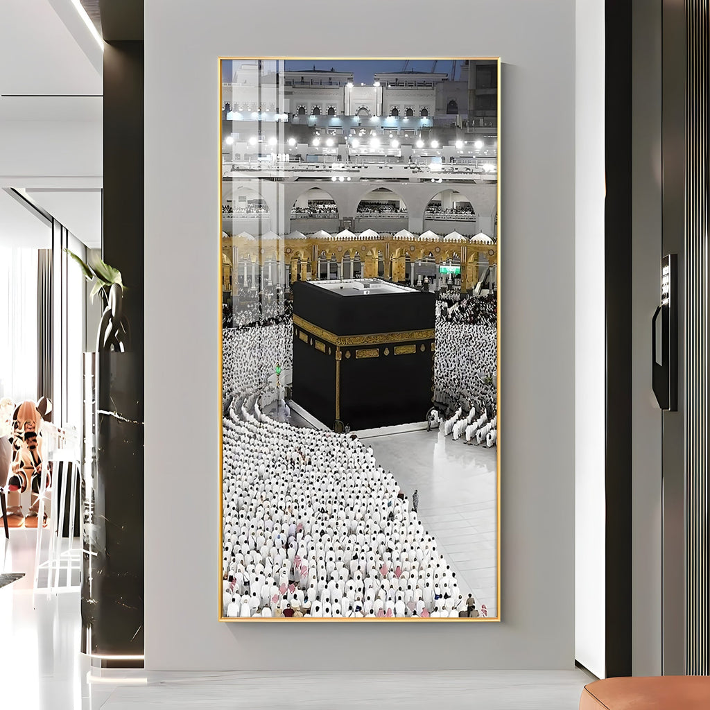 Holy Kaaba in Mecca surrounded by worshippers in white ihram acrylic wall painting for home and prayer room