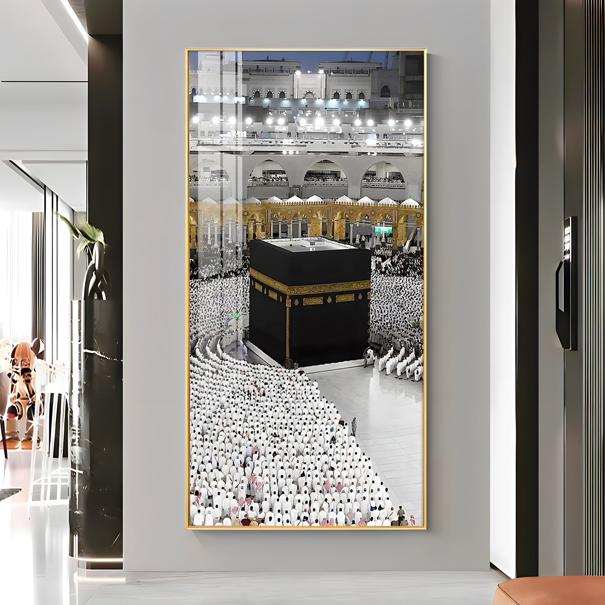 Holy Kaaba in Mecca surrounded by worshippers in white ihram acrylic wall painting for home and prayer room