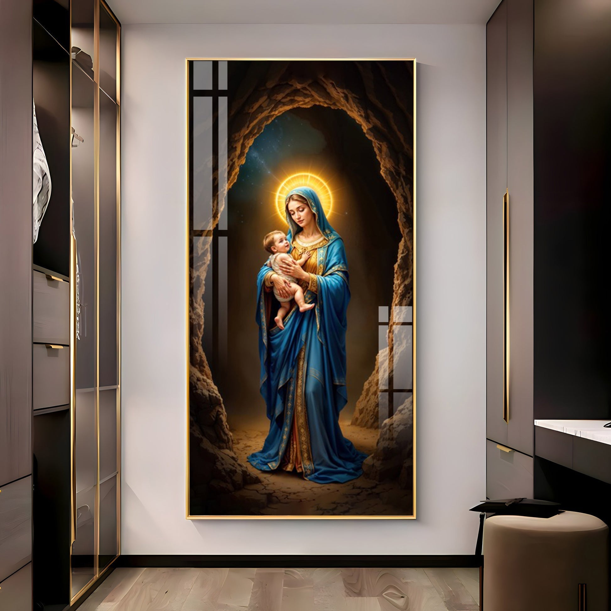 Mother Mary with infant Jesus divine love and blessing artwork acrylic wall painting for prayer room