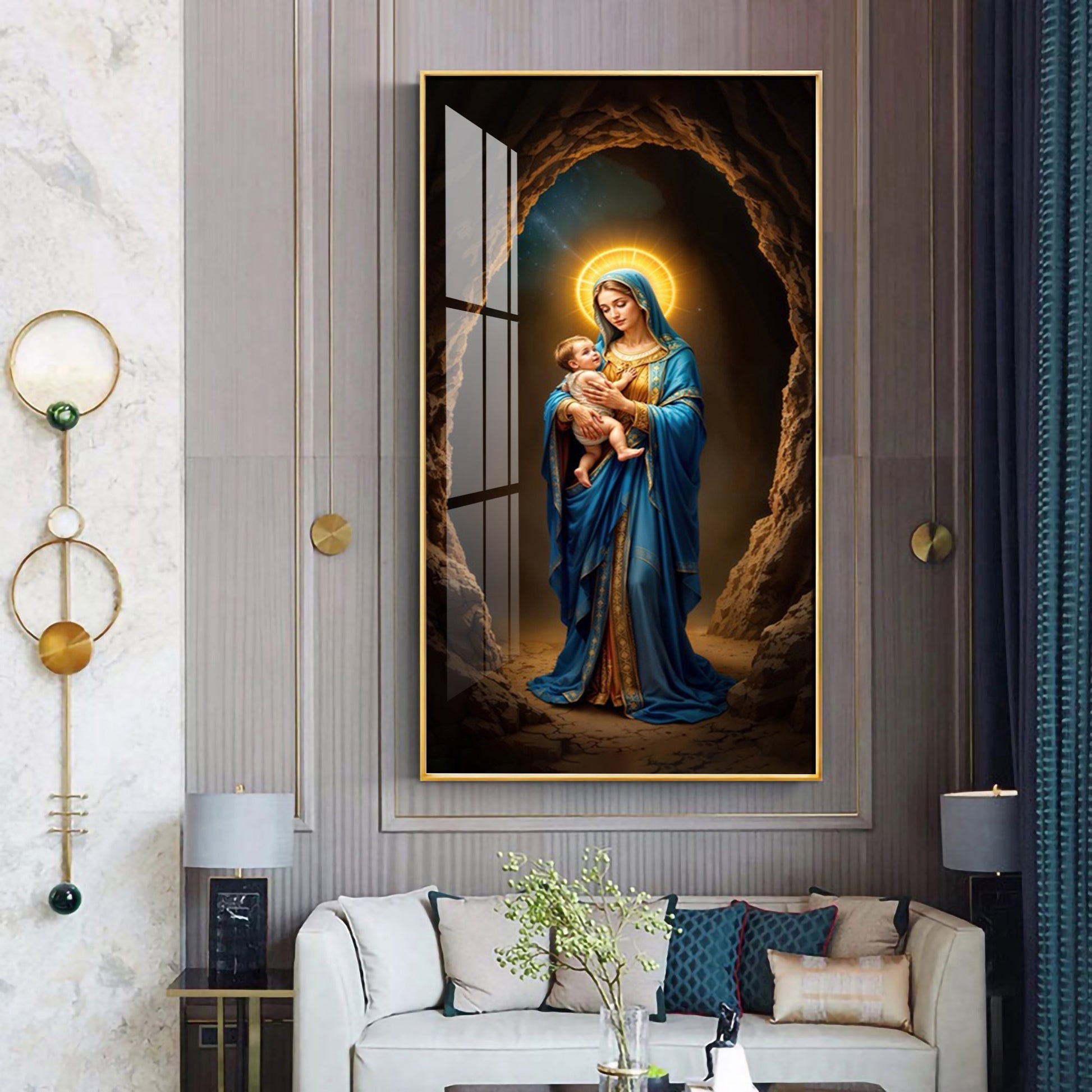Mother Mary with infant Jesus divine love and blessing artwork acrylic wall painting for prayer room