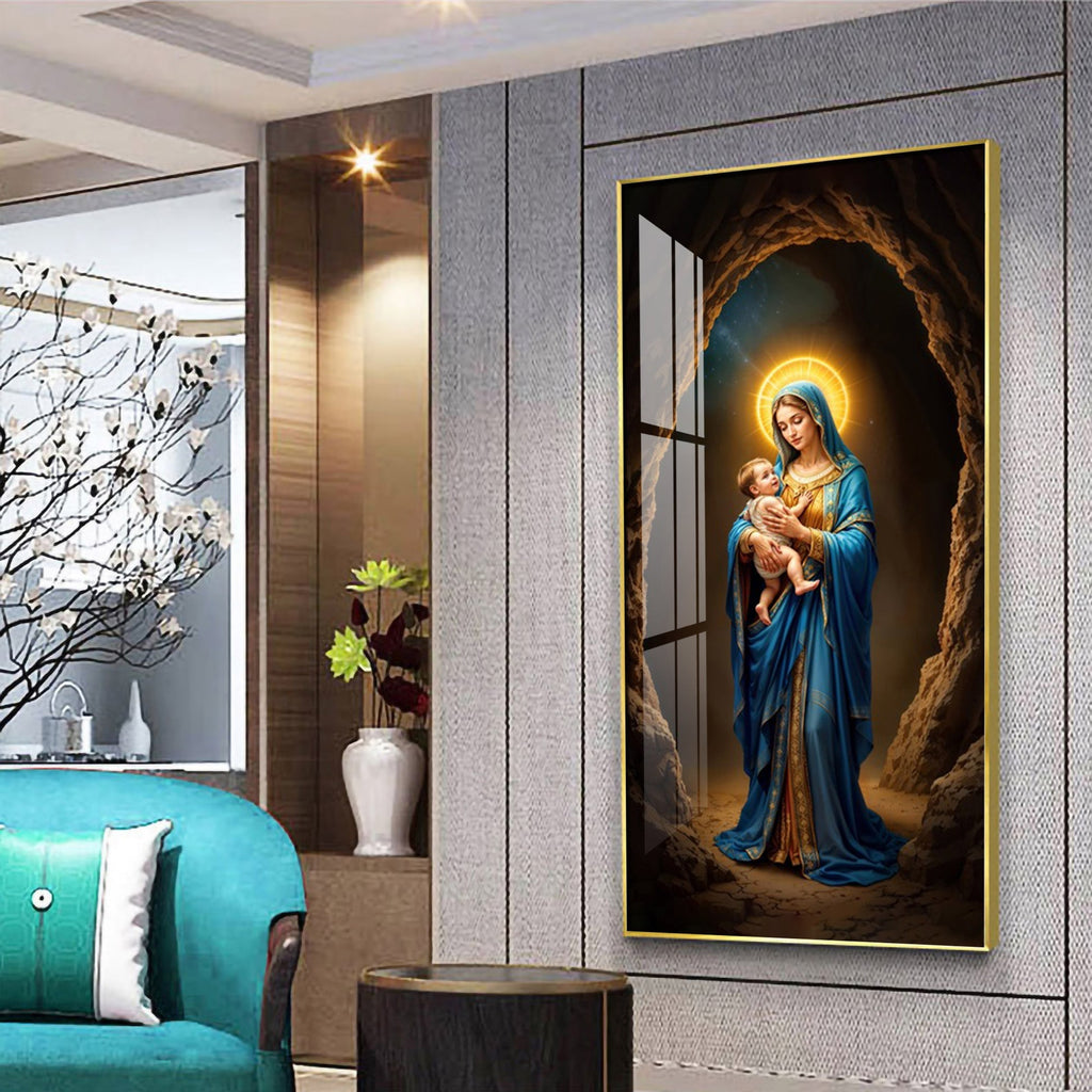 Mother Mary with infant Jesus divine love and blessing artwork acrylic wall painting for prayer room