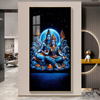 Lord Shiva with Parvati in serene pose with mystical blue energy acrylic wall painting for luxury wall decor