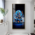 Lord Shiva with Parvati in serene pose with mystical blue energy acrylic wall painting for luxury wall decor