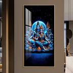 Lord Shiva with Parvati in serene pose with mystical blue energy acrylic wall painting for luxury wall decor