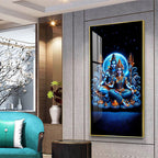 Lord Shiva with Parvati in serene pose with mystical blue energy acrylic wall painting for luxury wall decor