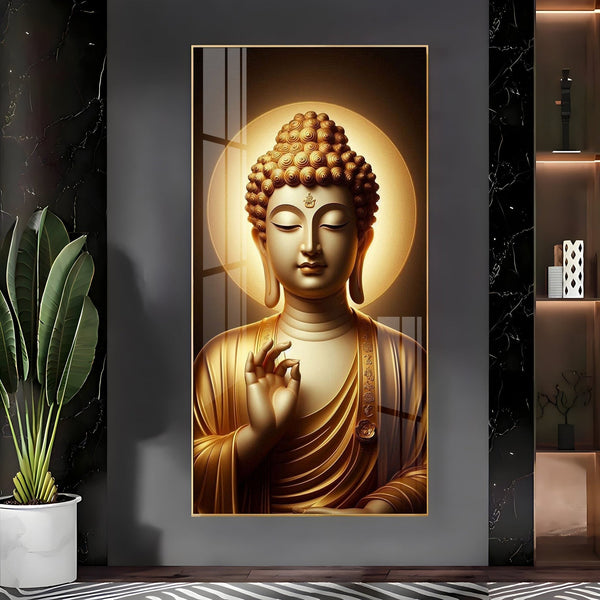 Golden Buddha Calm Face Meditation Acrylic Wall Painting for Modern Interior Decor