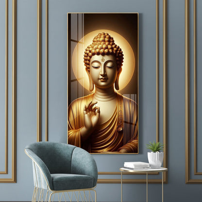 Golden Buddha Calm Face Meditation Acrylic Wall Painting for Modern Interior Decor