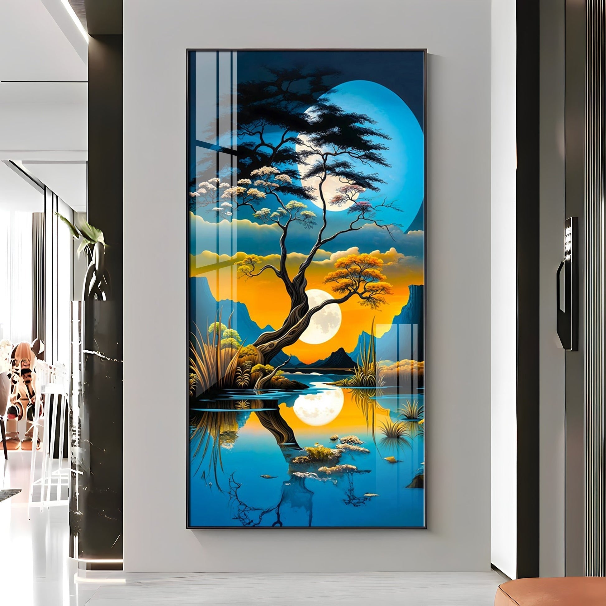Beautiful Tree Reflection Night Scene Acrylic Wall Painting for Home Decoration