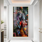 Radha Krishna Divine Couple Floral Acrylic Wall Painting for Home Decoration