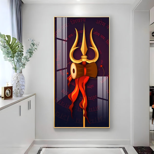 Lord Shiva Trishul Damru Spiritual Acrylic Wall Painting for Home Decor