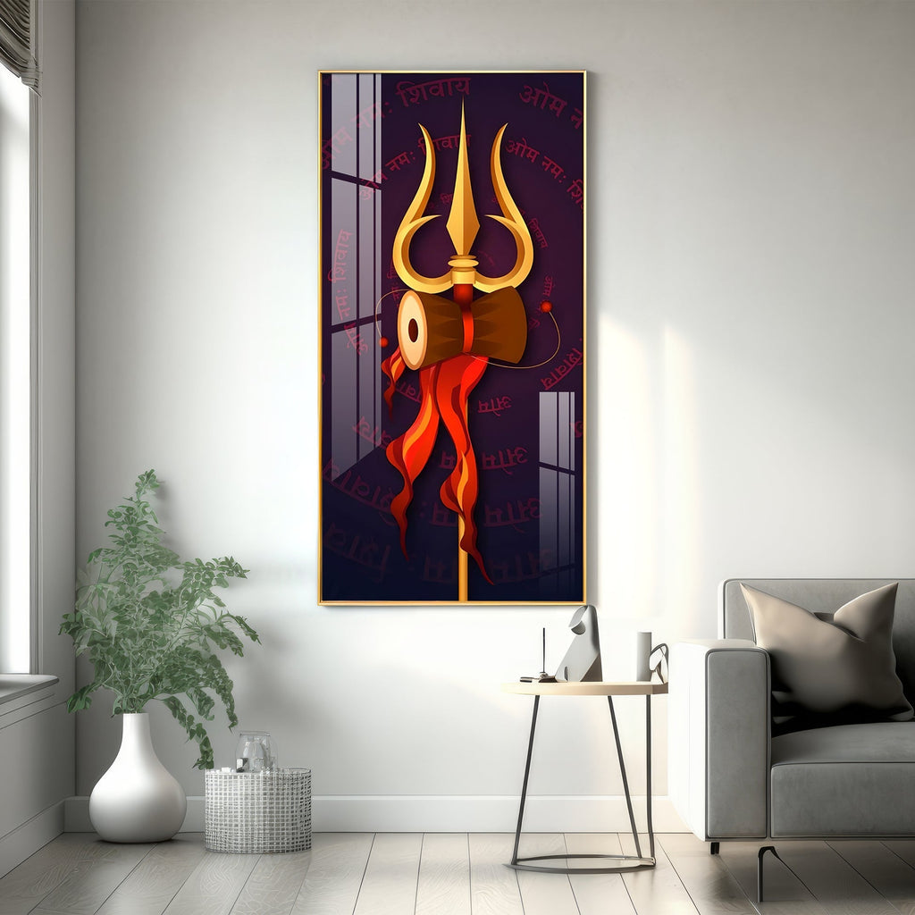 Lord Shiva Trishul Damru Spiritual Acrylic Wall Painting for Home Decor