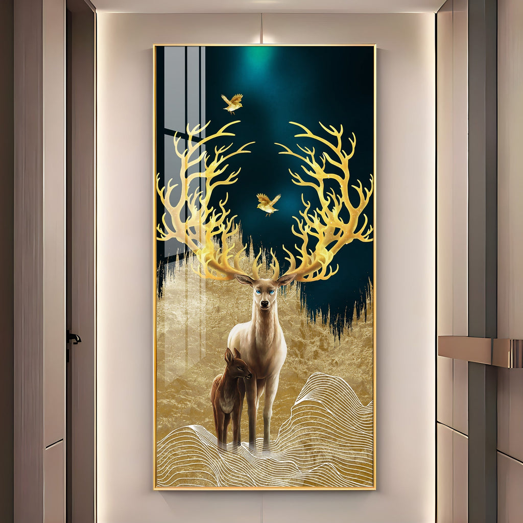 Stylish Golden Deer Artistic Acrylic Wall Painting for Modern Home
