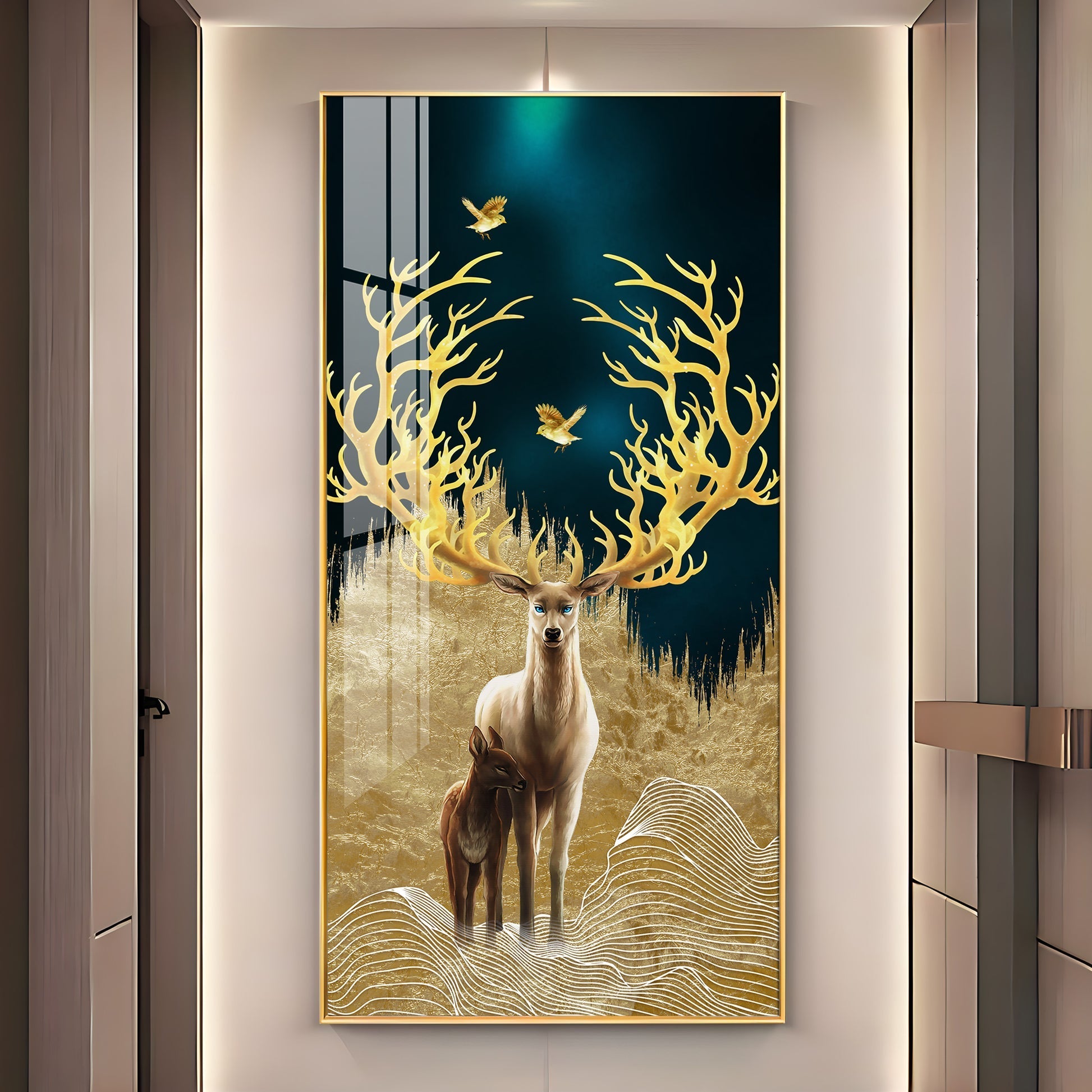 Stylish Golden Deer Artistic Acrylic Wall Painting for Modern Home